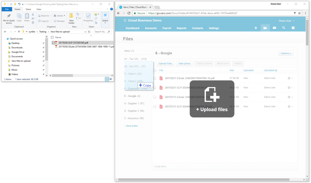 File drag and drop into Xero